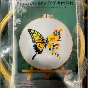 Embroidery DIY Kit 3 butterfly patterns blue, yellow and pink